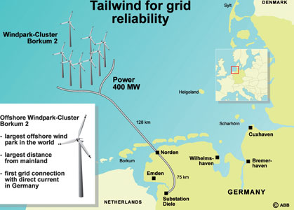 Map showing offshore location of wind farm